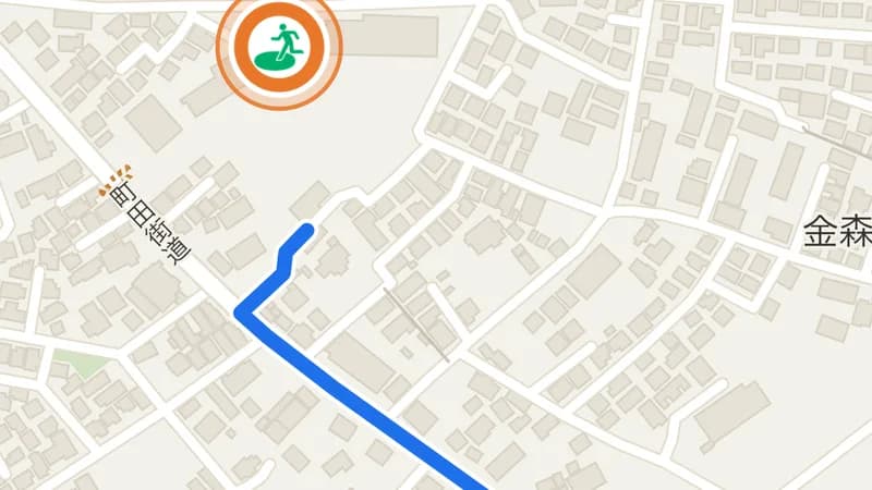避難場所のマーカーと、そこまでの徒歩ルートが引かれた地図